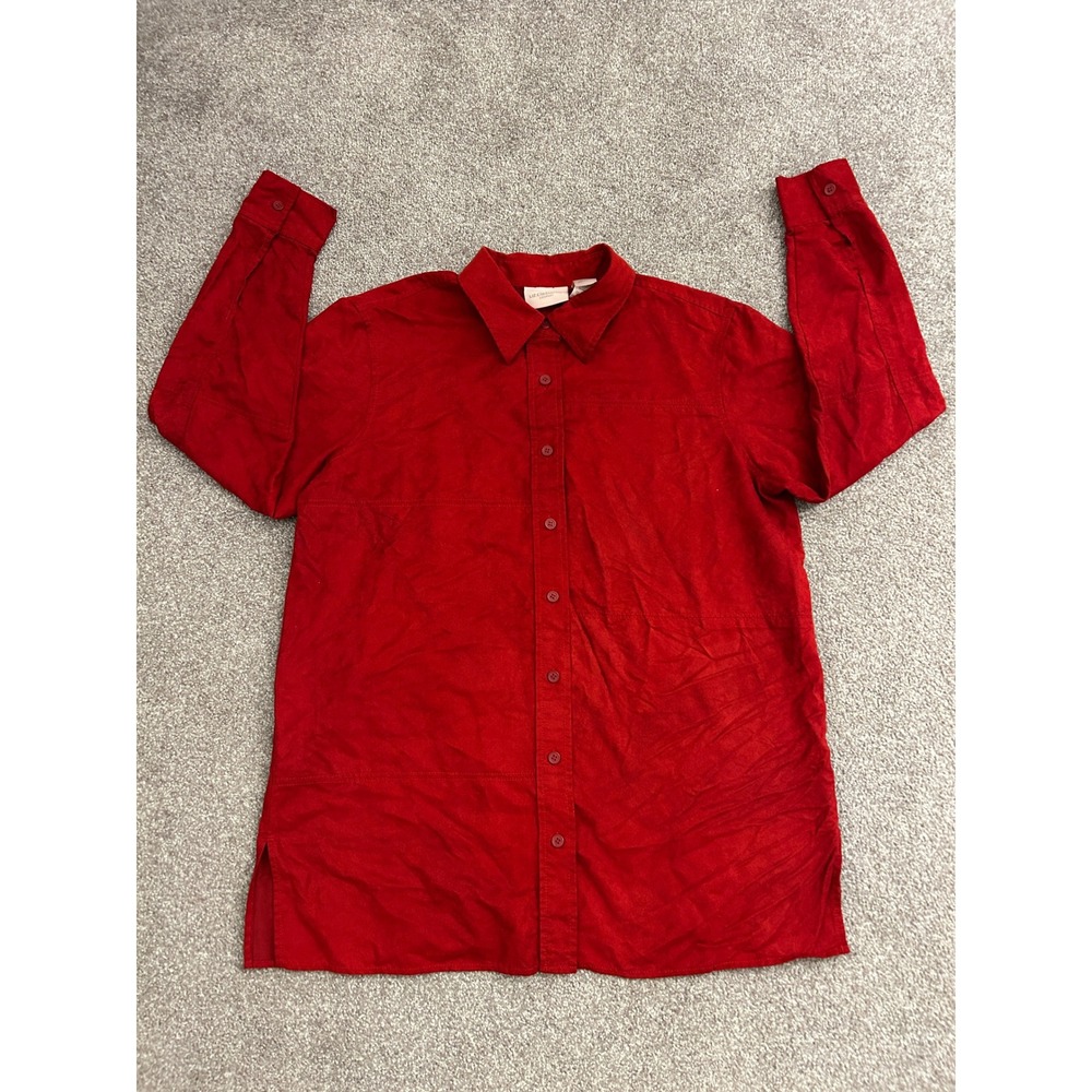 Liz Claiborne Lizsport Button Down Shirt Womens Large Red Excellent Faux Suede